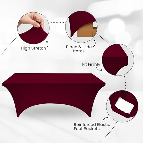 Utopia Kitchen Spandex Tablecloth 1 Pack [6FT, Burgundy] Tight, Fitted, Washable and Wrinkle Resistant Stretch Rectangular Patio Table Cover for Event, Wedding, Banquet & Parties [72Lx30Wx30H Inch] - color: Burgundy, size: 6 Feet - 1 Pack