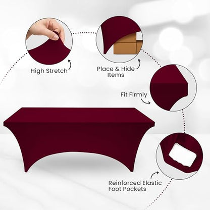 Utopia Kitchen Spandex Tablecloth 1 Pack [6FT, Burgundy] Tight, Fitted, Washable and Wrinkle Resistant Stretch Rectangular Patio Table Cover for Event, Wedding, Banquet & Parties [72Lx30Wx30H Inch] - color: Burgundy, size: 6 Feet - 1 Pack