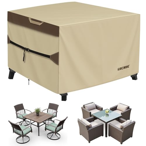 RICHIE Outdoor Patio Furniture Cover - Heavy Duty Waterproof 600D Tough Canvas Protector for Square Table Cover, All-Season Dining Table and Chair Cover (74L x 74W x 28H Inch) - size: Square-74"(L)x74"(W)