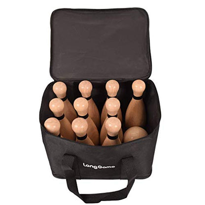 Long game NI-ROU Outdoor Giant Lawn Bowling Games Rubber Wooden Lawn Set Fun Sports Games Outside or Indoor for Family Adults and Kids Backyard Skittles Carrying Bag with 10 Pins and 2 Balls - size: Large
