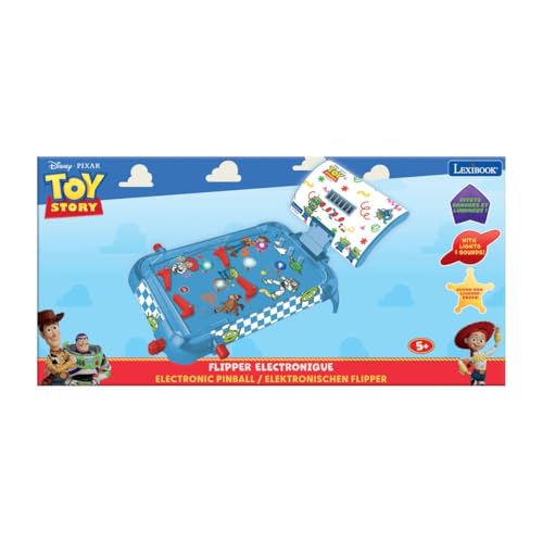 LEXiBOOK, Toy Story, Electronic Table Pinball, Digital Scoring LCD, Sounds and Lights, 4 Flippers and 5 Bumpers, Adjustable Stands, Ball Included, Blue, JG610TS