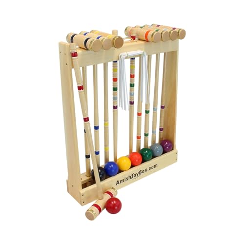 Deluxe Croquet Game Set - 8 Player - Amish-Made in Lancaster County, Pennsylvania - with Eight 32" Handles - size: Eight 32" Handles
