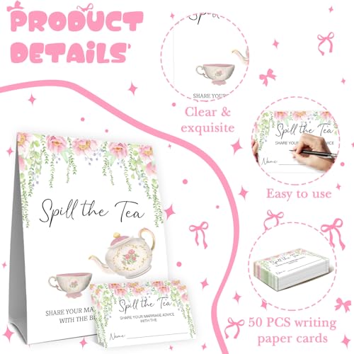 Spill The Tea Bridal Shower Game, Guess How Many Tea Bags In The Jar, Bachelorette Party Game & Activities 50 Cards And Sign, Perfect For Bridal Gatherings - size: teabags2