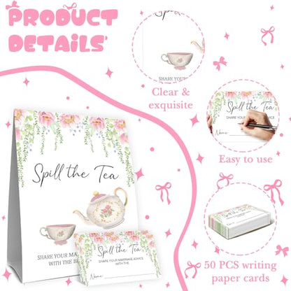 Spill The Tea Bridal Shower Game, Guess How Many Tea Bags In The Jar, Bachelorette Party Game & Activities 50 Cards And Sign, Perfect For Bridal Gatherings - size: teabags2