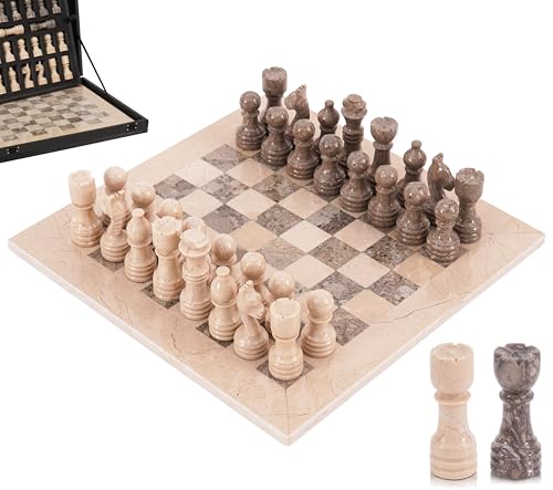 Marble Chess Set 12" Inches Verona and Oceanic with Storage Box and 2 Extra Queen Handmade Classic Board Games for Adults, Luxury Chess Board & Marble Chess Set for Adults - color: Verona & Oceanic