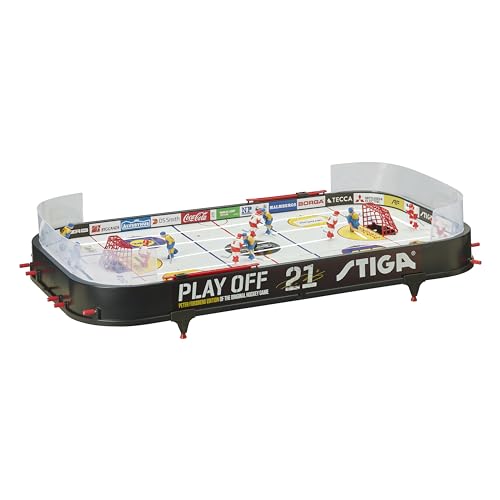 STIGA Table-Top Rod Hockey Game Play Off 21 – Classic Ice Hockey Action with Enhanced Features, Easy Assembly, Includes 2 Pucks – Fun for All Ages - color: White