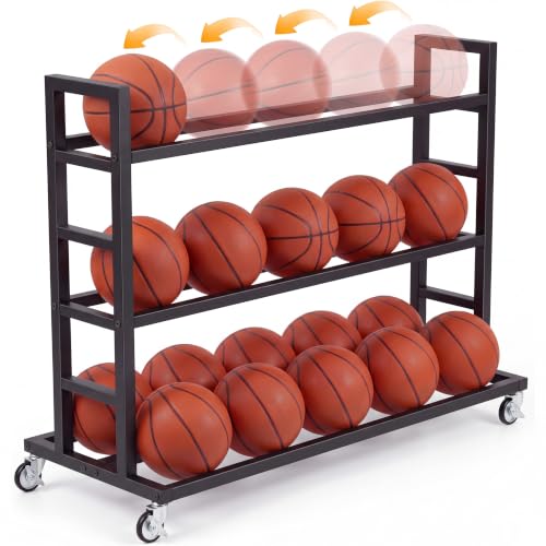 Colingmill Heavy Duty Basketball Rack with Wheels, Multi-Tier Rolling Ball Storage Cart, Sports Equipment Organizer for School, Gym, Club Shoot Training - size: 20ball