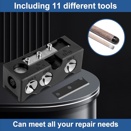 Pool Cue Tip Shaper, 11 in 1 Pool Cue Tips Replacement Kit, Aluminum Alloy Billiards Stick Tip Repair Tool Pool Cue Accessories w Wrench & Blade for Replacement and Shaping Cue Tips Stick