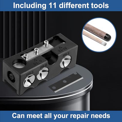 Pool Cue Tip Shaper, 11 in 1 Pool Cue Tips Replacement Kit, Aluminum Alloy Billiards Stick Tip Repair Tool Pool Cue Accessories w Wrench & Blade for Replacement and Shaping Cue Tips Stick
