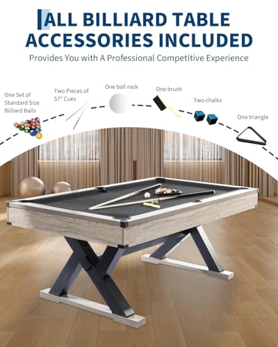 7 FT Professional Billiard Table for Home & Game Room, K-Leg Pool Table with Complete Accessories Set (2 Cues, 16 Balls, 2 Chalks, Triangle, Brush), Rustic Grey Finish, 84 x 46 x 32 Inch - color: black
