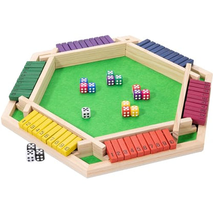 Shut The Box Game Large for 6 Players, 15 inch Wooden Board Table Math Game with 16 Dice and Instructions, Classics Close The Box Board Game - size: 14.99 INCH