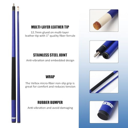 GSE Games & Sports Expert 58" 2-Piece Fiberglass Graphite Composite Billiard Pool Cue Sticks (Several Colors Available, Weight from 18oz, 19oz, 20oz, 21oz) - color: Matte Blue, style: 21oz