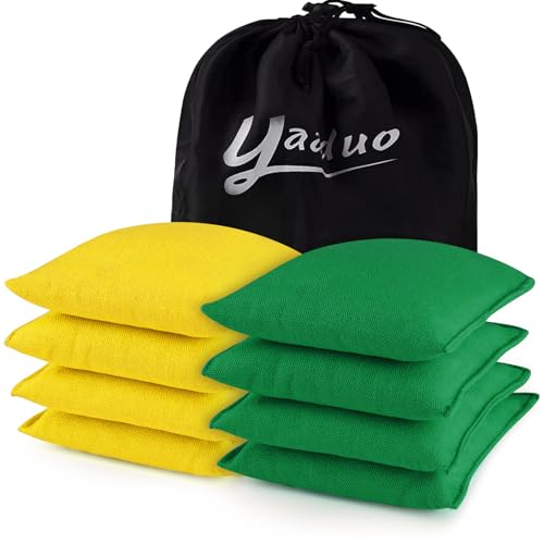 Set of 8 Regulation Cornhole Bags Double Sided, Weather Resistant Bean Bags for Cornhole Toss Game, Corn Hole Beans Bags with Tote Bag - color: Yellow/Green