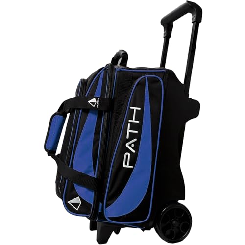 Pyramid Path Premium Deluxe 2 Ball Double Roller Bowling Bag With Large Separate Shoe Compartment (Up To US Mens Size 15) and Oversized Accessory Pocket, Retractable Locking Handle - Extends to 37" - color: Royal Blue
