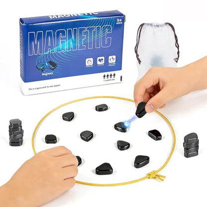 Magnetic Chess Game with String & Stones, Magnet Game for Family, Party, Travel & Camping, Puzzle Strategy Games, Great Gift for Kids & Adults -20PCS Magnetic Stones with Travel Bag