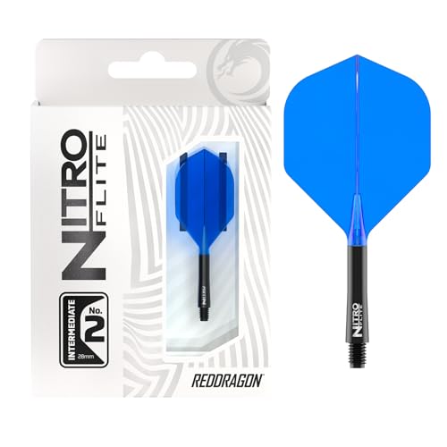 RED DRAGON Darts - Nitro Flite Integrated Flight & Shaft System - No.2 Shape and Design - Available in Short, Intermediate & Medium - Available in Variety of Colours - Professional Darts Accessories - color: Black & Blue