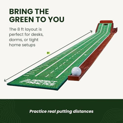 Perfect Practice Putting Mat & Chipping Net, Indoor & Outdoor Putting Green, Chipping Mat for Home & Office, Premium Golf Training Aids for Putting Practice with Realistic Turf, Golf Gifts for Men - style: Small (8')