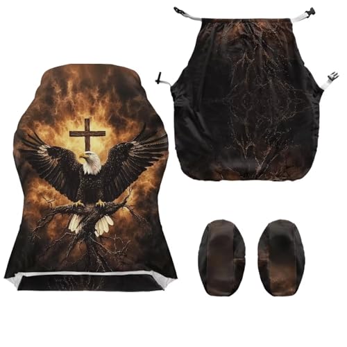 Suobstales Eagle Cross Fire Pattern Gaming Chair Cover, Removable Office Chair Cover with Zipper, Stretch Anti-dust Universal Washable High Back Computer Seat Protector for Pets - color: Eagle Cross Fire