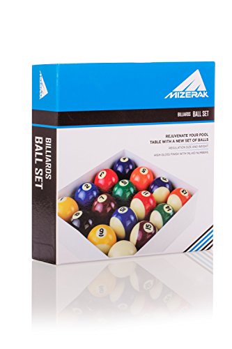 Mizerak Regulation Pool Ball Set – 2.25″ Billiard Balls – High-Gloss Finish, Inlaid Numbers, Chip & Crack Resistant Cue Ball Set