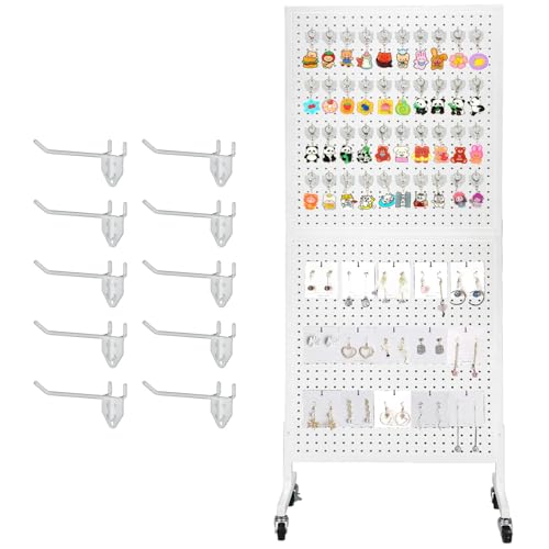 NectaCol 2'x 5' Standing Pegboard Display with T-Base, Pegboard Display Stand with Wheels, Metal Peg Board Display Rack, Art Display Stand, Extra 10 Pieces Hooks - White - size: 1-Pack White
