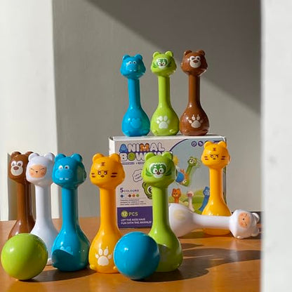 Bowling Set for Kids 2-5, Indoor Bowling Game Toy for 3 4 Year, 10 Plastic Bowling Pins 2 Bowling Ball, Animal Toddler Bowling Set, Birthday Gifts for 2 3 4 5 Year Old Boys & Girls