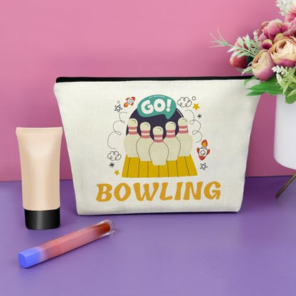 Sazuwu Bowling Gifts Makeup Bag for Bowling Lover Bowlings Player Present Ball Accessories Present Cosmetic Bag Sports Lover Gifts Graduation Christmas Birthday Present Travel Toiletry Pouch - color: BOWLING Style2