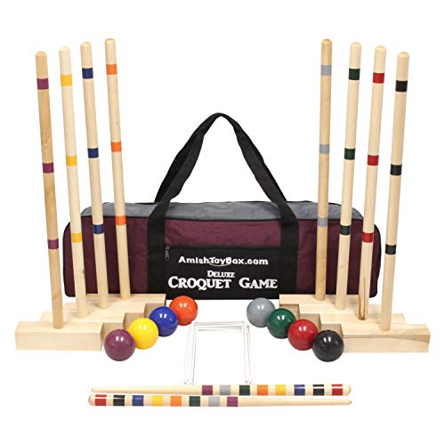Family Tradition Croquet Set, 8-Player Wooden Croquet Game Set with Duffel Carry Bag, Amish-Made in Berlin, Ohio