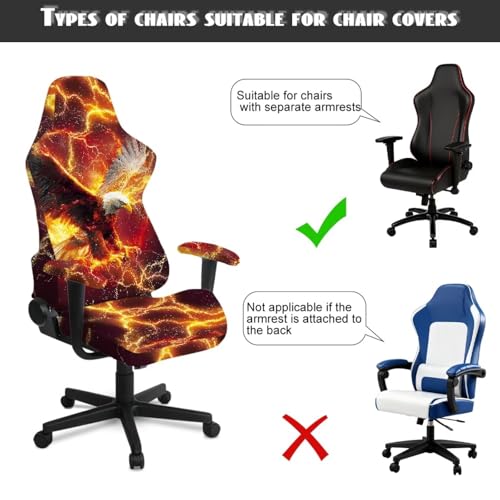 Eagle Print 4Pcs Gaming Chair Cover Set Dust-Proof Stretchable Computer Office Chair Cover with Armrest Covers Universal Fit for Desk/Swivel/Rotating Chairs Protector Machine Washable - color: Orange - Eagle