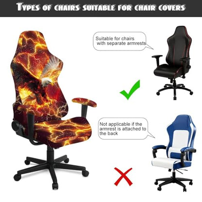 Eagle Print 4Pcs Gaming Chair Cover Set Dust-Proof Stretchable Computer Office Chair Cover with Armrest Covers Universal Fit for Desk/Swivel/Rotating Chairs Protector Machine Washable - color: Orange - Eagle