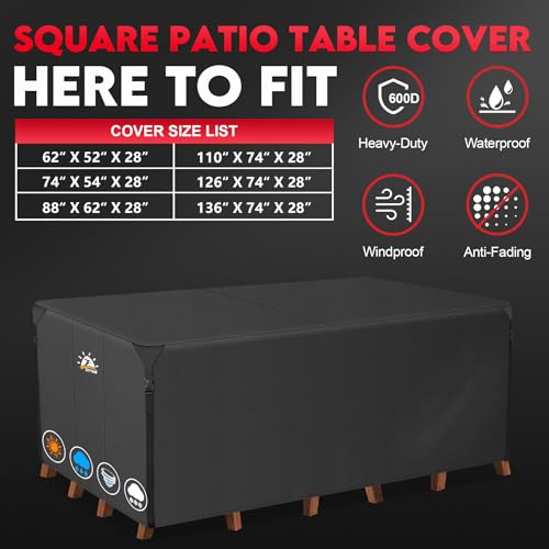 Zettum Patio Furniture Cover Rectangle - 110 Inch Outdoor Table Cover Waterproof & Heavy Duty, Large 600D Lawn Furniture Sofa Set Covers for Outside Dining Table and Chairs Combo - 110 x 74 x 28 Inch - size: 3) Rectangle - 110" x 74"