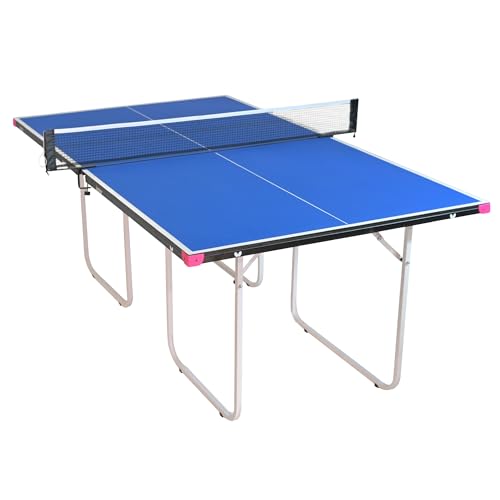 Butterfly Junior Ping Pong Table - 3/4 Size Table Tennis Table - Space Saver Game Table for Game Room - Regulation Height Ping Pong Table - Sturdy Frame - Ships Assembled with Net - color: Blue