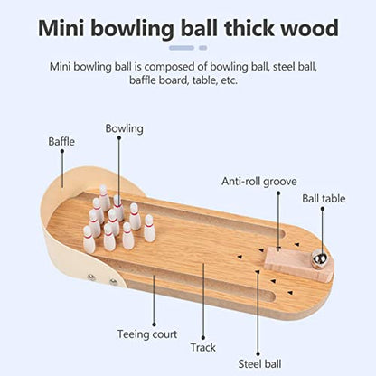 Mini Desktop Bowling Game, Wooden Toy for Children and Adults, Realistic Design Bowling Floor, Adjustable Metal Ball Plate for Aiming, Anti-Stress Desk Toy Presented