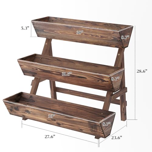 3-Tier Wooden Vertical Raised Garden Bed with Legs, Tiered Planter Box, Vertical Garden Planter,Wood Plant Stand Wood Flower Rack for Patio, Balcony, Freestanding. (Carbonized-Large) - color: Carbonized, size: Big