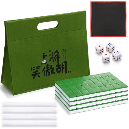 Professional Traditional Chinese Mahjong Set, 30 mm 146 Sturdy Plastic Tiles with Dice, Wind Indicator & Green Felt Case for Authentic Hong Kong Mahjong Gameplay