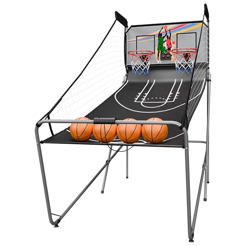 2-Player Electronic Basketball Arcade Game, Indoor Foldable, 8 Game Options, Dual LED Scoreboard, 81.1in Height - color: Black & Grey