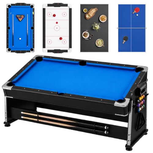 4-in-1 Multi Game Table – Pool Table,Air Hockey Table,Ping Pong Table & Dining Table Combo with Flip-Top Design,Includes Full Accessories.7ft Billiard Tables for Living Room,Bar,and Game Room. - color: Blue
