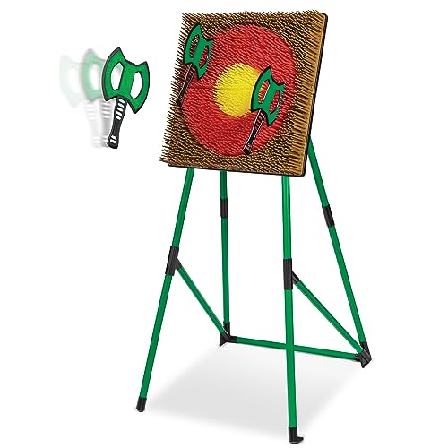 EastPoint Go! Gater Tomahawk Axe Throwing Set - Green, Medium - Easy Portable Setup for Backyard Games - Safe Foam Tomahawks for Outdoor Fun - Bristle Target for Kids & Adults Yard Games