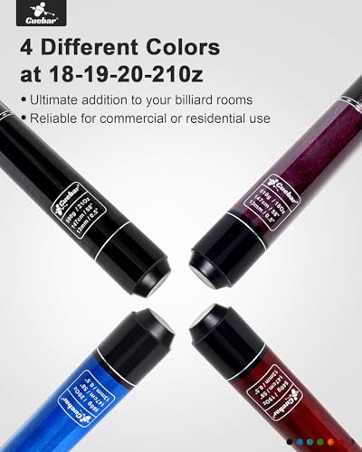 Set of 4 58" 2-Piece Pool Cue Sticks - 4 Distinct Colors, 18-21Oz | Weights 18,19,20,21 oz. Imitation leather grip. For adults/men/women, house bar/league play, or self-use/gift - color: Purple+Red+Blue+Black