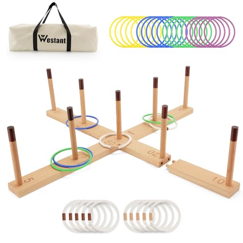 Westant Ring Toss Game Outdoor - 33" Extra Large Outdoor Games for Adults and Family, Beechwood Giant Backyard Games, Ring Toss Game for Adults and Kids with 30 Rings & Carrying Bag - color: Natural Beech