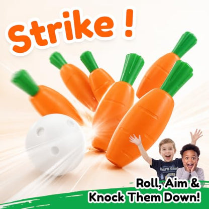 Carrot Bowling Set for Toddlers & Kids – 6 Pins, 2 Bunny Balls & Bag – Safe Indoor Active Play – Fun Summer Activity & Birthday Gift for Ages 3–6