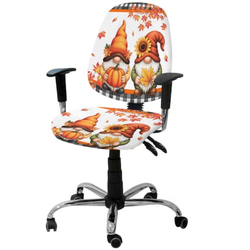 Savannan Office Chair Cover, Thanksgiving Gnomes Pumpkin Maple Leaf Protective Stretch Elastic Universal Cover for Desk Task Chair,Computer Rotating Chair 1 Pcs White Black Plaid