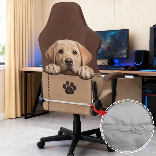 Labrador Dog Paw Print Gaming Chair Covers, Stretchable Non-Slip Rotating Armchair Covers Easy Install Gamer Chair Cover with Armrest Cover for Home Office - color: Labrador Dog Paw