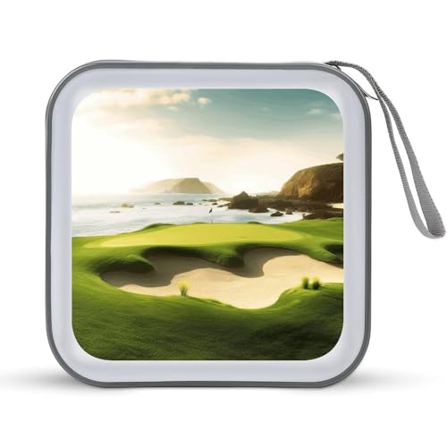 Beach Golf Course CD Case 40 Capacity DVD Case Holder Portable Zipper CD Cases Holder Large Storage Disc Wallet Bag Hard Plastic DVD Cases for Car Home Travel