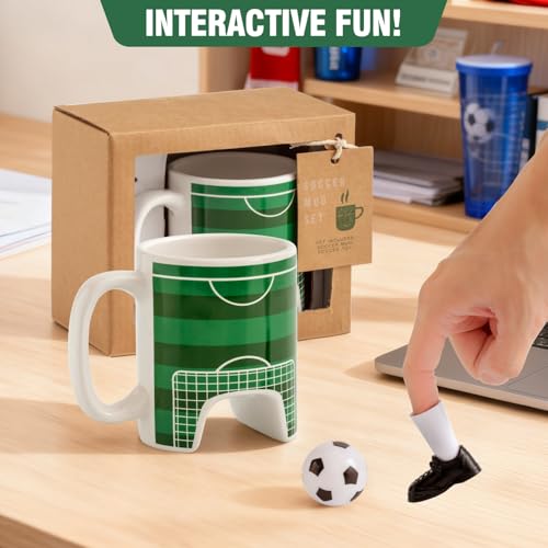Soccer Gifts Mug Set with A Ball and Finger Shoes, Soccer Coach Gifts, Funny Coffee Mug, Interactive Game Football Gifts for Boys 8-12, Men, Dad, Fathday's Day, Birthday, Christmas, 12 Oz