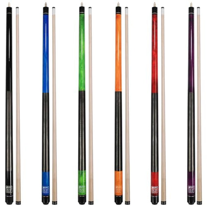 Pool Cues Set of 6, 58" 2-Piece 3D Grip Billiard Table Sticks, 4 Weights (18-21oz) & 6 Colors, Pro Maple Pool Sticks for Home Bar Game Room - color: Purple+Red+Orange+Green+Blue+Black