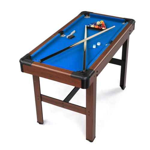 PEXMOR 48" Pool Table, Billiard Game Table for Kids and Adults, Mini Pool Table Set Indoor & Outdoor for Game Room Family with Balls, Cues, Chalk, Brush and Triangle - color: Blue