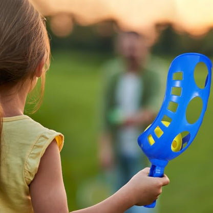 Scoop Ball Toss Game Set with 4 Launchers and 2 Balls Outdoor Backyard Launch and Catch Game for Kids and Family Fun Portable Lightweight Plastic Scoops Suitable for Ages 3 and up