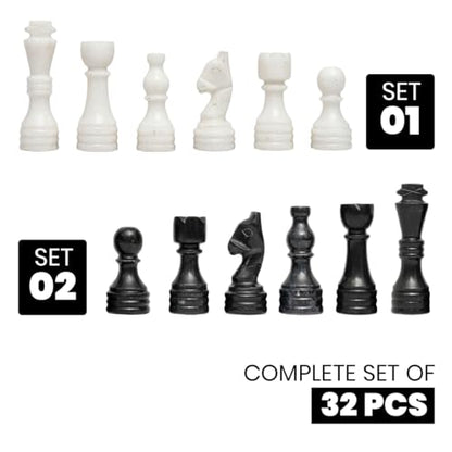 Handcrafted Premium Marble Chess Pieces Set Elegant 32-Piece Replacement for 12-15 Inch Chess Boards with Storage Box (Black and White) - color: Black and White