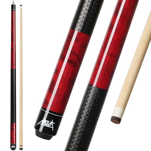AKLOT Pool Cue Stick 58'', Canadian Maple Pro Billiard Cue &13mm Leather Tip, Anti-Slip Grip, 18/19/20/21oz Billiard Pool Stick for Adults/Beginner/Pro Player - color: Burgundy with Printed Grip