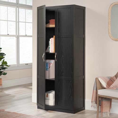 Sauder Tall Storage Cabinet, Black, 4 Adjustable Shelves, Multi-Room Use - color: Black